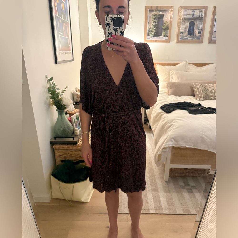 & Other Stories | Burgundy Leopard Print Wrap Dress, Size Small
